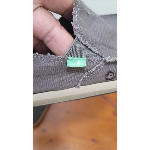 Sanuk Mens Brown Canvas Slip-On Shoes With Frayed Edges - Eco-Friendly & Comfort - Picture 10 of 11